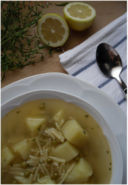 Minestra del Mediterraneo : Patate con Piselli poi succo di limone e origano