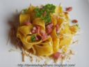 Pappardelle alla lavanda con mortadella e ricotta affumicata.