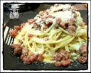 Spaghetti con cotechino, lenticchie e crema di uovo