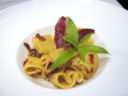 Campotti con robiola, prosciutto d'anatra, peperoni fritti