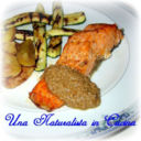 Scaloppe di salmone al forno con salsa di nocciole e sesamo