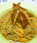 Zuppa di lenticchie di Castelluccio e speck croccante