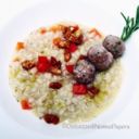 Zuppetta d'orzo con castagne al miele e spiedino di polpette