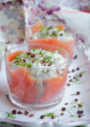 Verrine di Salmone selvaggio con riso basmati, aneto e pepe di Sichuan