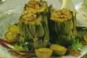 Carciofi farciti con fonduta di noci.