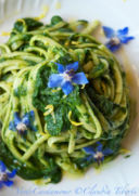 Linguine con crema di Cicoria, Zeste di Limone  e Fiori di Borragine