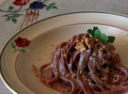 Le Tagliatelle alla barbabietola con fonduta di fontina e noci di Sandra