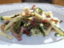 Maccheroni leccesi con Cicoria, pancetta di Cinta Senese, Noci e Podolico
