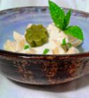 Macedonia  di mele allo yogurt, menta e sorbetto di té Matcha