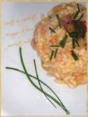 Risotto con gamberetti, formaggio di pecora e prosciutto crudo