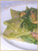 Triangoli con fagiolini e frutti di mare