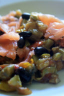 Dadolata di verdure con salmone affumicato . DIced vegetables and smoked salmon