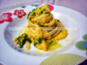 Linguine con crema di zucchine gialle, bottarga e rucola