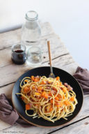 Pasta alla zucca, porri e salsiccia