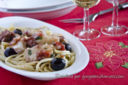 Linguine al baccalà e olive nere