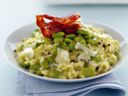 Risotto con fave e pancetta croccante