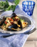 Risotto con cozze, vongole e peperoni