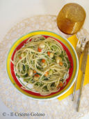 Spaghetti con zucchine e canestrelli al brandy