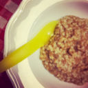 Pappa con chicchi di riso e crema di lenticchie