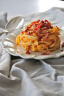 Fettuccine integrali alla zucca con pancetta croccante