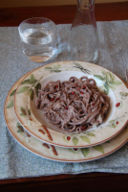 Tagliolini al cacao con crema di gorgonzola e maroni