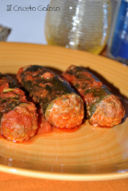 Zucchine al pomodoro ripiene di carne e Valcasotto