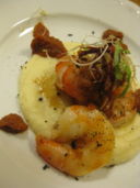 Gamberi al Te Verde con Sedanorapa e Crema di Pomodoro