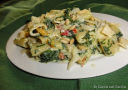 Rigatoni con crema di peperoni e spinaci