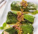 Involtini di nasello e lattuga con salsa di olive.