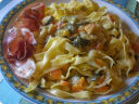 Tagliatelle verdurine e speck.
