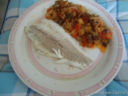 Filetti di branzino in padella e caponata