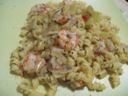 Pasta con porro e gamberi