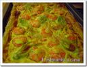 Quiche con fiori di zucca e gamberoni