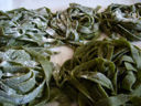 Tagliatelle verdi con gamberi e liquirizia