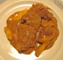Vitello con le pesche, un secondo con la frutta