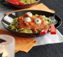 Tagliatelle verdi con occhi sanguinanti per Halloween