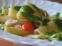 Paccheri dei Campi con ragù di gallinella e pesto leggero