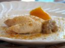 Calamari farciti di se stessi e porri, crema di zucca e bottarga