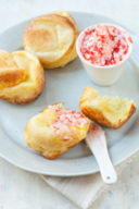 Popovers with strawberry and orange butter