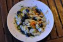 Insalata di baccalà con patate viola e datterini gialli