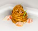 Vermicelli di grano duro con crudo e cotto di gamberi viola e dragoncello