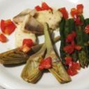 Bocconcini di nasello,asparagi e carciofi
