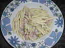 Pasta con porri e prosciutto