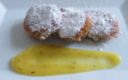 Frittelle di farina di castagne con salsa di pere, mandarino e timo