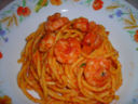 Pasta con gamberetti e pancetta