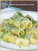 Mezzi rigatoni con pesto di fave e menta