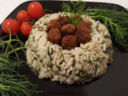 Risotto con agretti e polpettine all'aneto