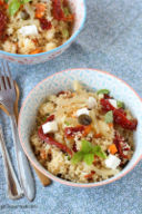 Cous Cous con pomodori secchi sott'olio, feta e melanzane sott'olio