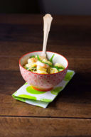 Ruote con rucola, mazzancolle e pinoli