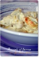 Ravioli al forno con fondue e pere